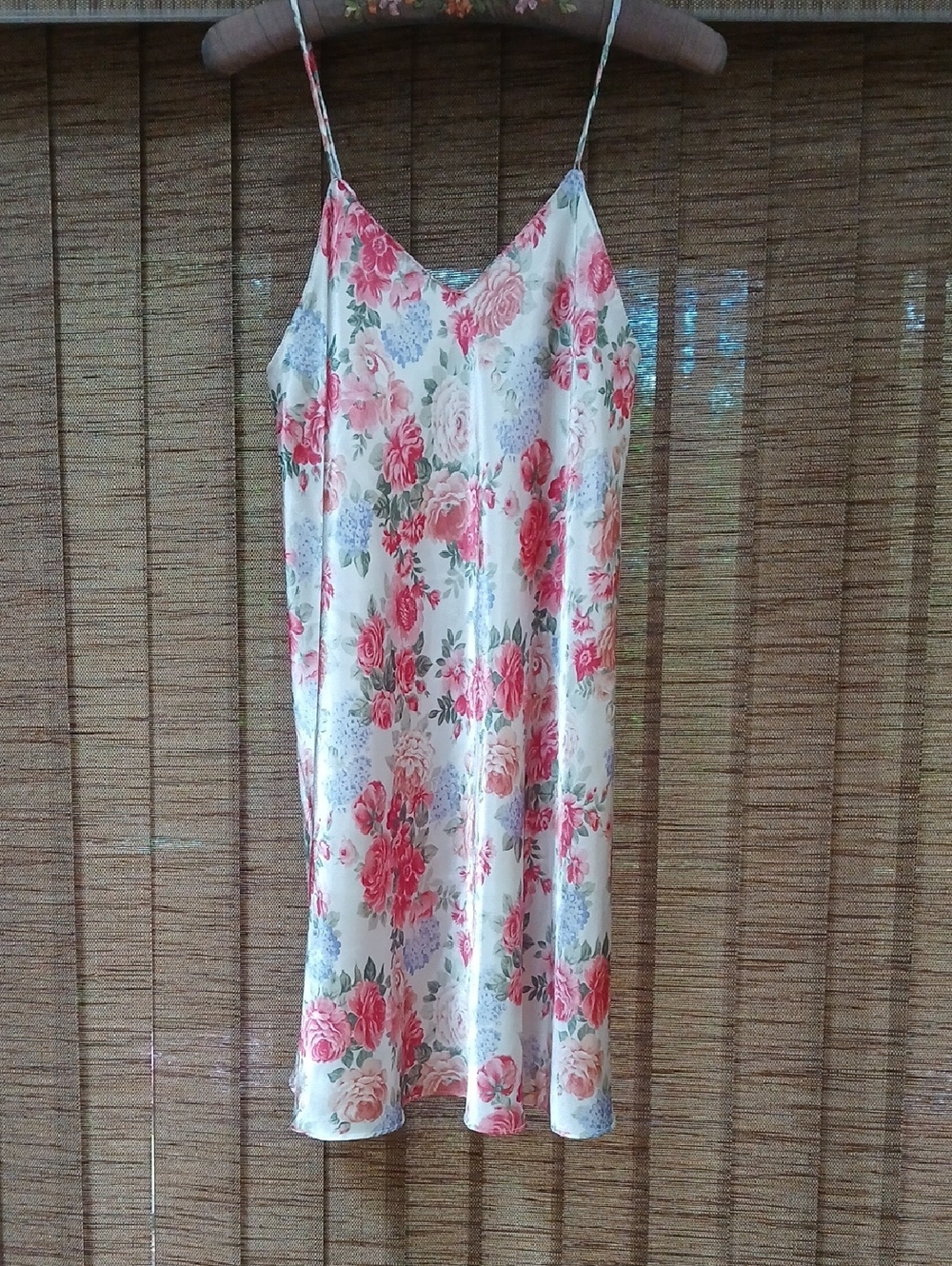 Vtg 80s Barbizon Floral Satin Slip Dress Nightgown ILGWU M L